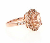 2.2ct Oval Cut Peach Morganite Engagement Ring Double Halo 14k Rose Gold Finish