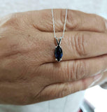 1ct Blue Sapphire Pendant with Chain Marquise Cut Solitaire 14k WhiteGold Finish