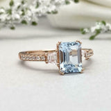 2.2ct Emerald Cut Blue Aquamarine Solitaire with Accent Ring 14k Rose Gold Over