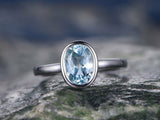 1Ct Oval Cut Blue Aquamarine Bezel Solitaire Engagement Ring 14K White Gold Over