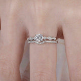 Bridal Set Wedding Engagement Ring 1.5ct Round Cut Diamond 14k White Gold Finish