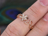 0.6ct Round Cut VVS1D Diamond Engagement Ring Flower Leaf 14k Rose Gold Finish