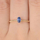 1ct Oval Blue Sapphire Bezel Set Beaded Ball Solitaire Ring 14k Yellow Gold Over