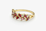 2.2ct Wedding Band Marquise Round Cut Pink Ruby Cluster 14k Yellow Gold Finish