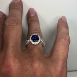 2.3ct Engagement Ring Oval Cut Blue Sapphire Split Shank Halo 14k WhiteGold Over