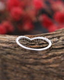 0.45ct Round Cut Moissanite Curved Stackable Wedding Band 14k White Gold Plated