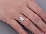 1ct Engagement Ring Pear Cut Diamond Solitaire Halo Design 14k Rose Gold Finish