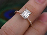 1.5ct Emerald Diamond Engagement Ring Solitaire with Accent 14k Rose Gold Finish