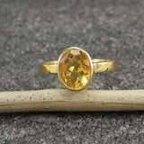 2.2ct Oval Cut Yellow Citrine Bezel Set Solitaire Ring 14k Yellow Gold Finish