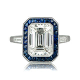 1.5ct Emerald Diamond Blue Sapphire Art Deco Engagement Ring 14k White Gold Over