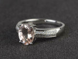2.9ct Oval Cut Peach Morganite Dual Row Accent Women Ring 14k White Gold Finish