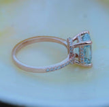 2ct Engagement Ring Radiant Cut Blue Aquamarine Diamond Accent 14k RoseGold Over