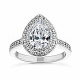 2.1ct Pear Cut Simulated Diamond Halo Engagement Ring 14k White Gold Plated