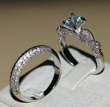 3ct Round Cut Diamond Engagement Ring 14k White Gold Finish Milgrain Bridal Set