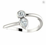 1Ct Pear Round Cut Diamond Two Stone Bypass Engagement Ring 14K White Gold Over