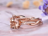 1.7ct Round Peach Morganite Infinity Bridal Engagement Ring 14k Rose Gold Finish