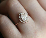 2ct Pear Cut Diamond Engagement Ring 14k Rose Gold Finish Halo Curved Bridal Set