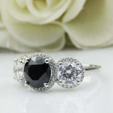 4ct Round Black Diamond Engagement Ring Halo Trilogy Vintage 14k White Gold Over