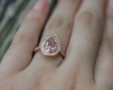 2ct Pear Cut Peach Morganite Engagement Ring 14k Rose Gold Finish Halo Solitaire