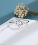 0.5ct Round Cut Moissanite Cluster Minimal Engagement Ring 14k White Gold Plated