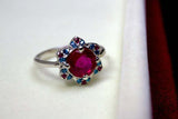 2.25ct Engagement Ring Round Cut Pink Ruby Flower 14k White Gold Finish