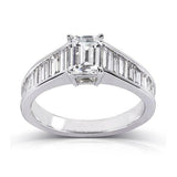 4Ct Emerald Cut Diamond Unique Iced Accent Engagement Ring 14K White Gold Finish