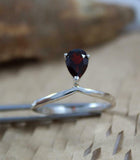 0.6ct Engagement Ring Pear Cut Red Garnet Solitaire Women 14k White Gold Finish