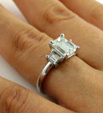3.5ct Emerald Cut Diamond Classic Trilogy Engagement Ring 18K White Gold Finish