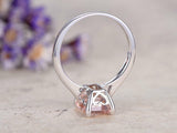 Emerald Cut Peach Morganite Solitaire Engagement Ring 14k White Gold Finish