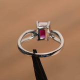 1ct Emerald Cut Pink Ruby Promise Wedding Engagement Ring 14k White Gold Finish