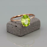 1.5ct Oval Cut Green Peridot Engagement Ring Solitaire 14k Yellow Gold Finish