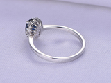 2ct Oval Cut Blue Sapphire Diamond Floral Solitaire Ring 14k White Gold Finish