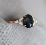 2.4ct Oval Cut London Blue Topaz Marquise Accents Ring  14k Rose Gold Finish