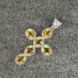 2.5ct Oval Cut Yellow Sapphire Pendant Christ Cross 14k White Gold Over NO CHAIN