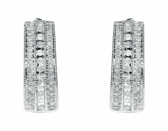 0.4ct Round Cut VVS1 Diamond Three Row Hoop Earrings Women 14k White Gold Finish