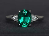 2ct Engagement Ring Oval Cut Emerald Accents with Solitaire 14k White Gold Over