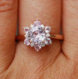 2.5ct Round Peach Morganite Diamond Flower Engagement Ring 14k Rose Gold Over