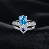 2.4ct Engagement Ring Pear Cut Blue Topaz Split Shank Band 14k White Gold Finish