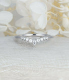 1ct Pear Cut Diamond Wedding Ring Band Curved Minimalist 14k White Gold Finish