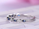1ct Marquise Cut Blue Sapphire Wedding Band Half Eternity 14k White Gold Finish