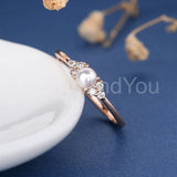 0.5ct Round Simulated Diamond Cluster Pearl Engagement Ring 14k Rose Gold Plated