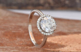 Halo Solitaire Engagement Ring 1ct Round Cut VVS1D Diamond 14k White Gold Finish