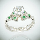2Ct Round Diamond Emerald Trinity Celtic Engagement Ring 14K White Gold Finish