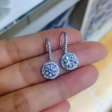 1ct Round Cut VVS1D Diamond Halo Drop Earrings Women 14k White Gold Finish