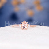1ct Oval Cut Simulated Peach Morganite Three Stone Ring 14k Rose Gold Plated