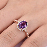 1.5ct Oval Cut Purple Amethyst Engagement Ring Diamond Halo 14k Rose Gold Finish