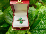 2ct Pear Cut Green Emerald Engagement Ring Double Flower 14k Yellow Gold Finish
