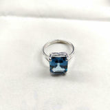 2ct Engagement Ring Emerald Cut London Blue Topaz Split Shank 14k WhiteGold Over