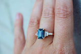 2.1ct Engagement Ring Emerald Cut London Blue Topaz Trilogy 14k Rose Gold Finish