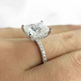 2.3ct Engagement Ring Radiant Cut Diamond Hidden Halo 14k White Gold Finish